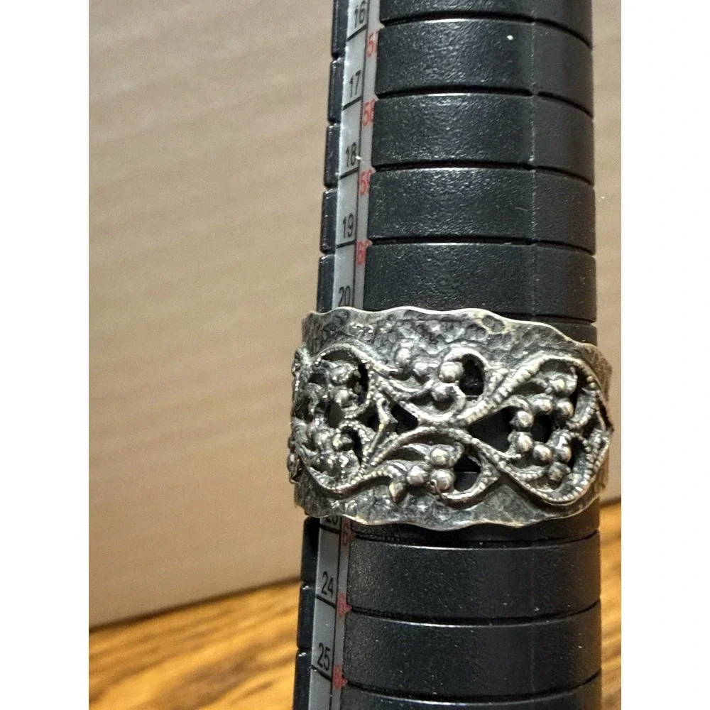Sterling Silver Vintage Ornate Swirl Ring Size 10 Marked DT 925 Wide Band